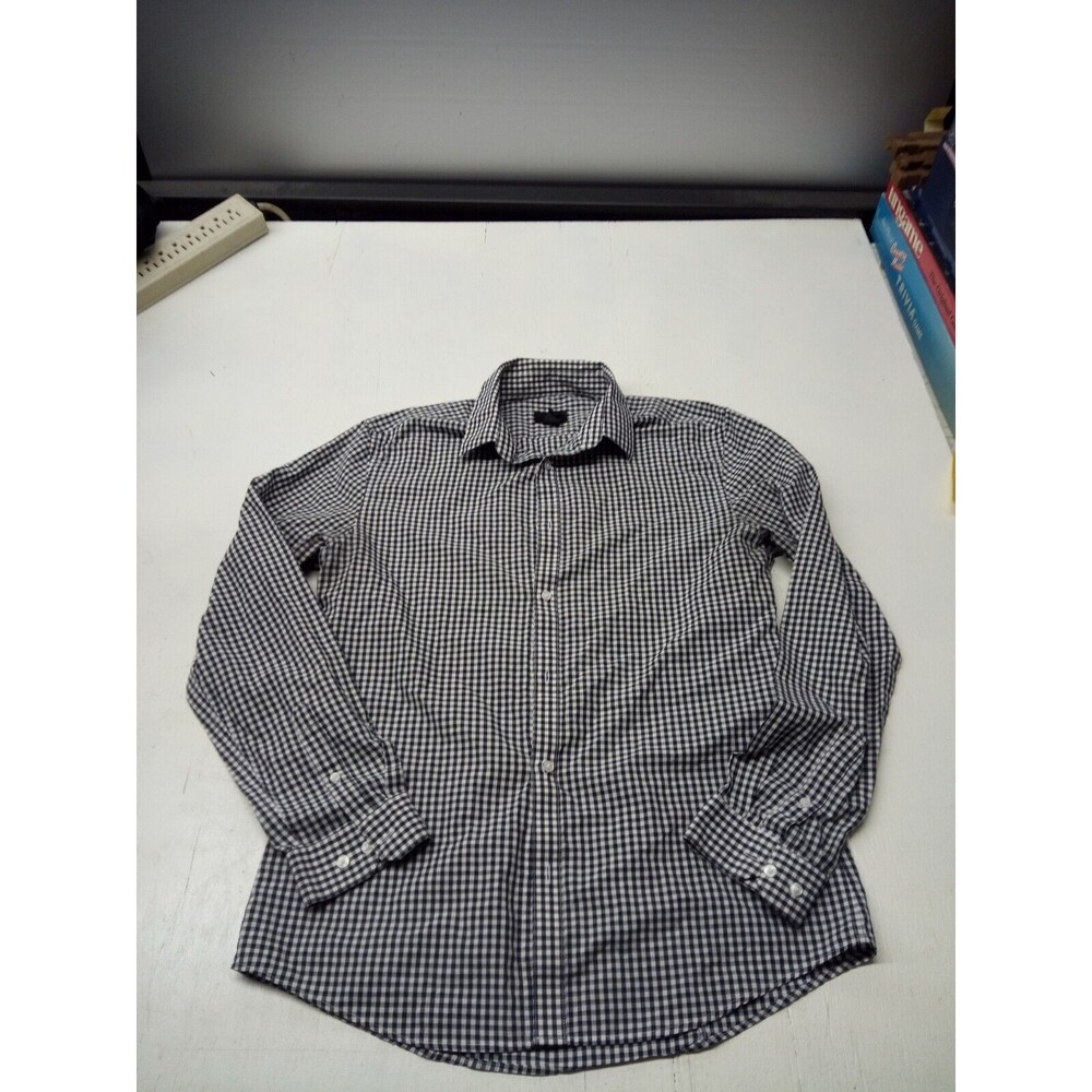 H&M Slim Fit Checkered Navy White Button Down Size Medium